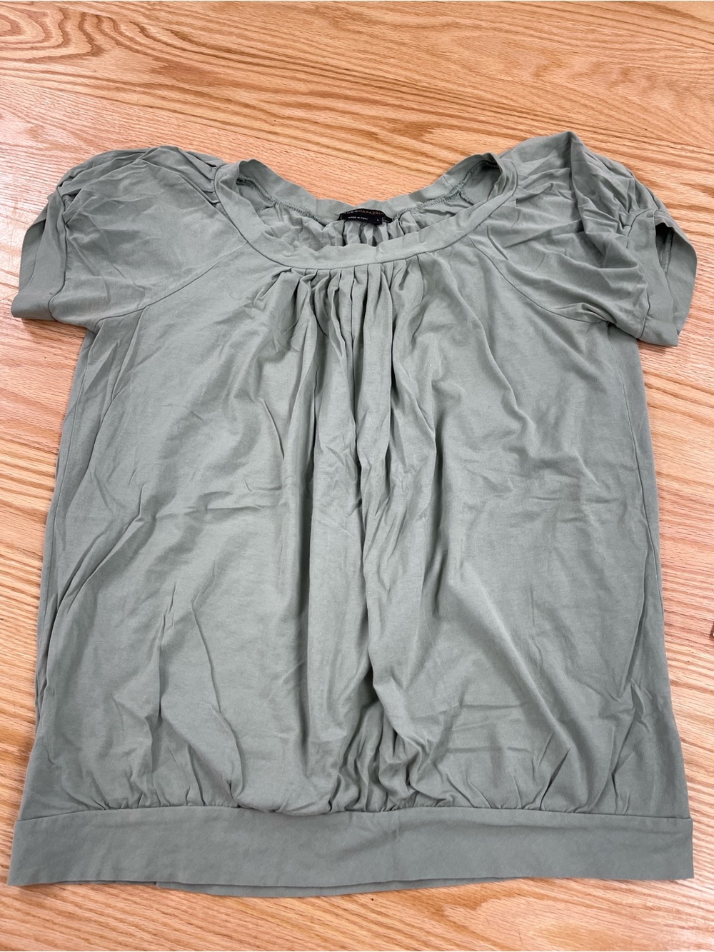BCBGMaxAzria Sage Green Short Sleeve Pintuck Scoop Neck Top